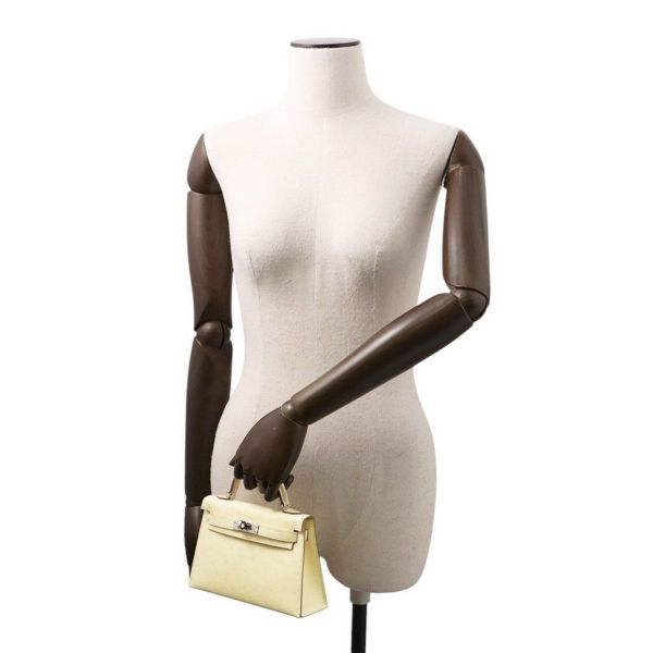 エルメス ハンドバッグ ミニケリー2 外縫い ジョーヌミルトン/シルバー金具 オーストリッチ K刻印 2wayショルダー