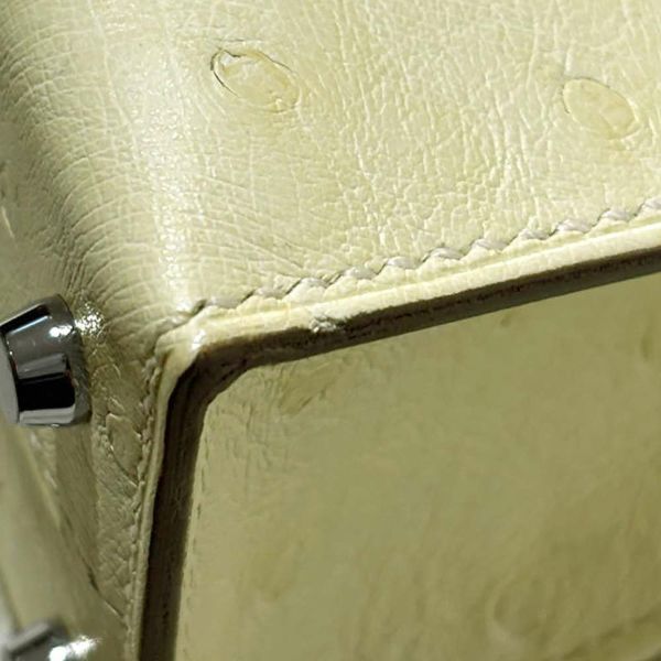 エルメス ハンドバッグ ミニケリー2 外縫い ジョーヌミルトン/シルバー金具 オーストリッチ K刻印 2wayショルダー
