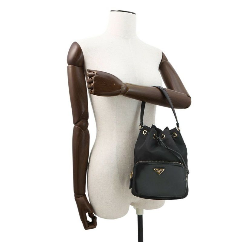 プラダ ハンドバッグ Re-Nylon デュエット 巾着 ナイロン パテント 1BH038 PRADA 2way 黒