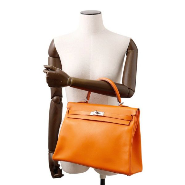エルメス ハンドバッグ ケリー35 内縫い オレンジ/シルバー金具 スイフト □I刻印 2wayショルダー