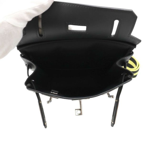 エルメス ボディバッグ ケリー アッカドPM ブラック/ニューライム/シルバー金具 トワルオフィシェ/スイフト K刻印 メンズ 黒