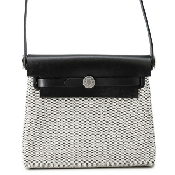 エルメス ショルダーバッグ エールバッグジップ ミニ ブラック/エクリュ/シルバー金具 トワルアッシュ/ヴァッシュハンター K刻印 黒