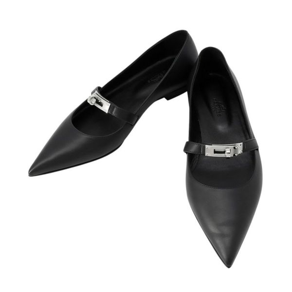 エルメス バレエシューズ ケリー レディースサイズ37 1/2 HERMES 靴 黒