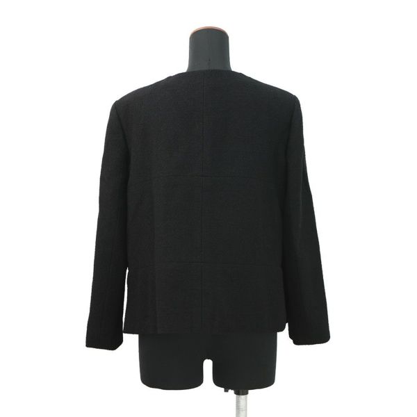シャネル ジャケット ノーカラー カメリアボタン ウール レディースサイズ44 P52753 CHANEL アウター 黒