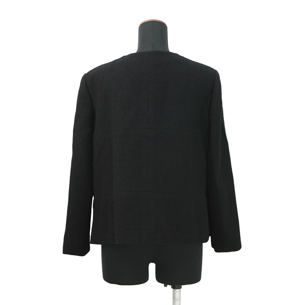 シャネル ジャケット ノーカラー カメリアボタン ウール レディースサイズ44 P52753 CHANEL アウター 黒
