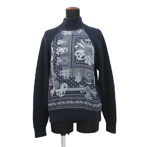 エルメス セーター 馬のリボン飾り ツイルレーヌ ハイネックニット カシミヤ シルク レディースサイズ34 HERMES