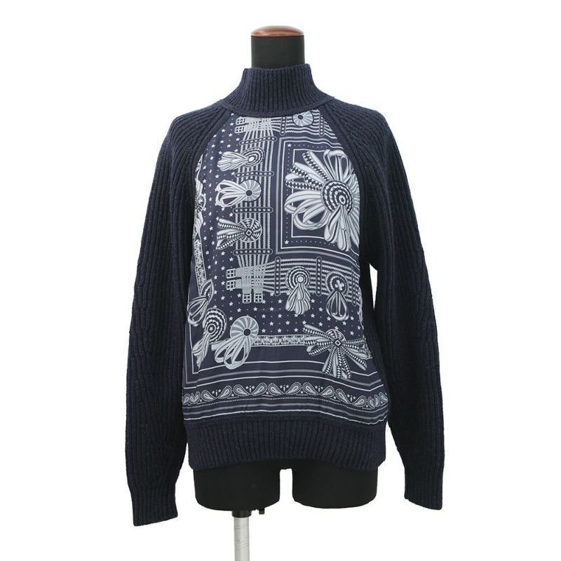 エルメス セーター 馬のリボン飾り ツイルレーヌ ハイネックニット カシミヤ シルク レディースサイズ34 HERMES