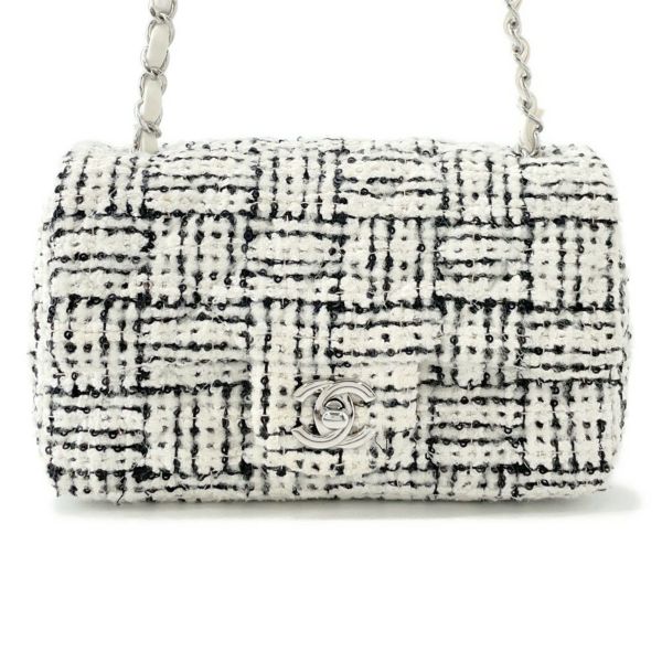 シャネル チェーンショルダーバッグ ココマーク ミニ フラップ ツイード A69900 CHANEL 白