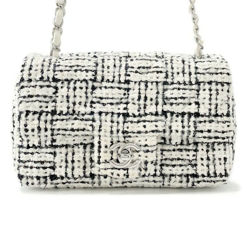 シャネル チェーンショルダーバッグ ココマーク ミニ フラップ ツイード A69900 CHANEL 白