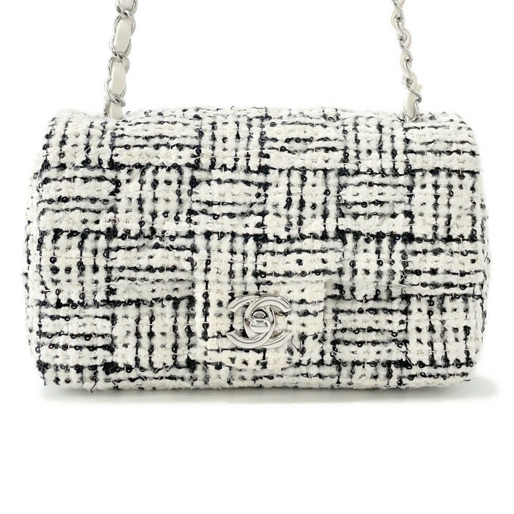 シャネル チェーンショルダーバッグ ココマーク ミニ フラップ ツイード A69900 CHANEL 白
