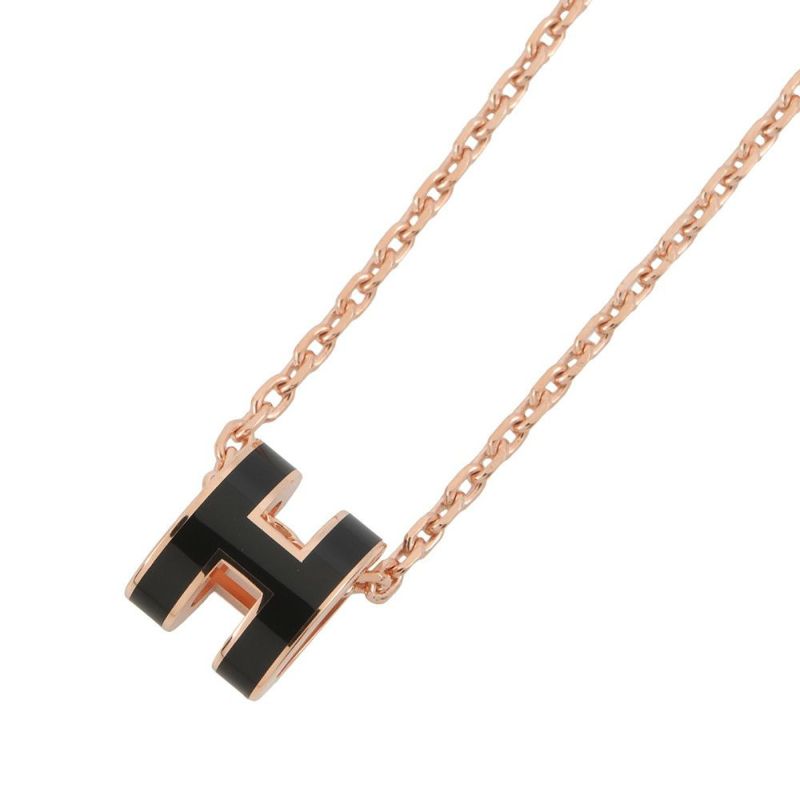 エルメス ネックレス ミニ・ポップアッシュ ブラック/ピンクゴールド金具 HERMES アクセサリー 黒