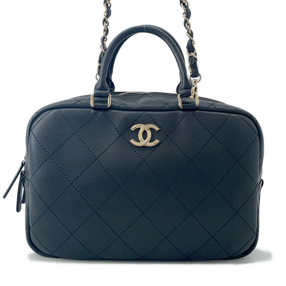 シャネル ハンドバッグ マトラッセ ココマーク ボーリングバッグ カーフレザー CHANEL 2WAY 黒