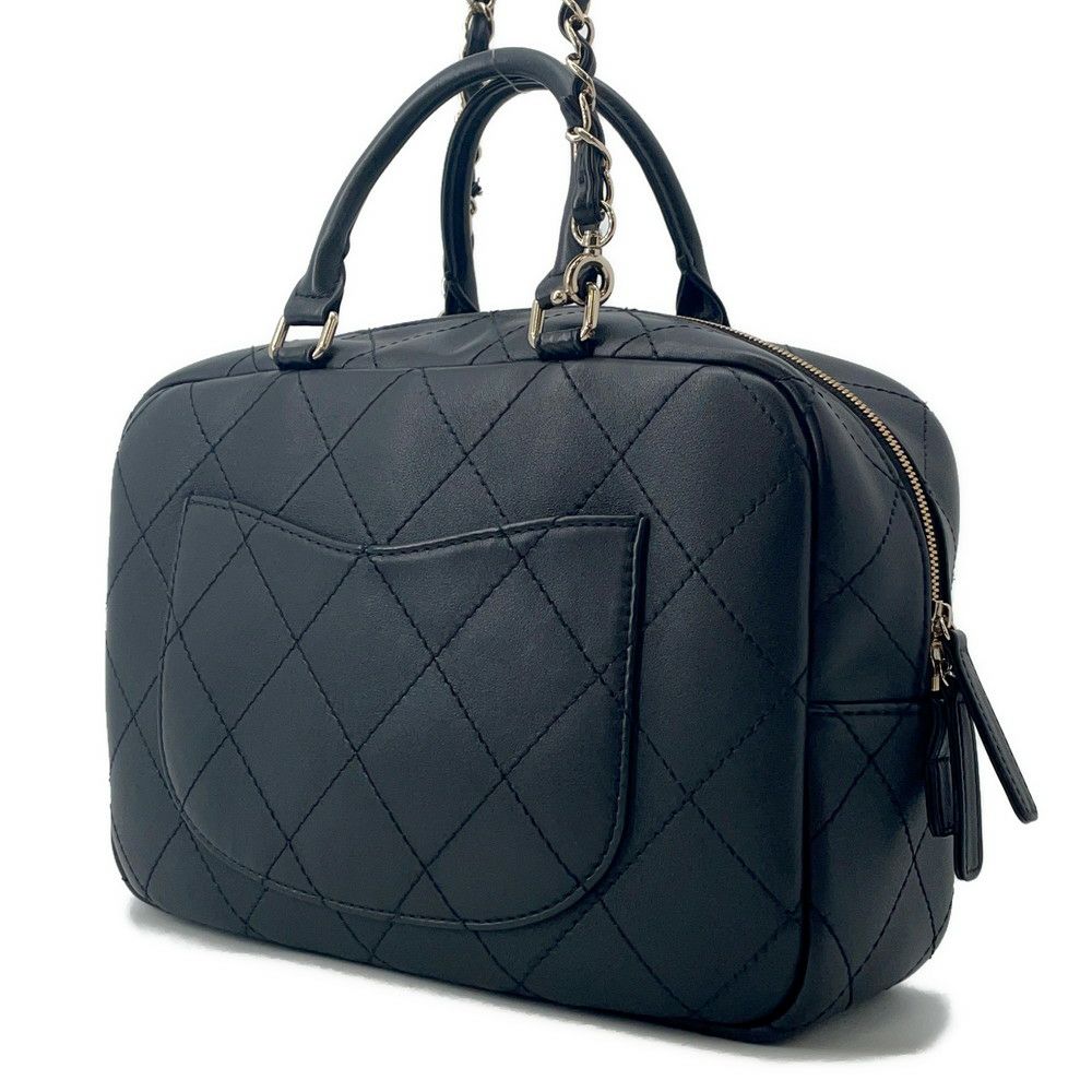 シャネル ハンドバッグ マトラッセ ココマーク ボーリングバッグ カーフレザー CHANEL 2WAY 黒