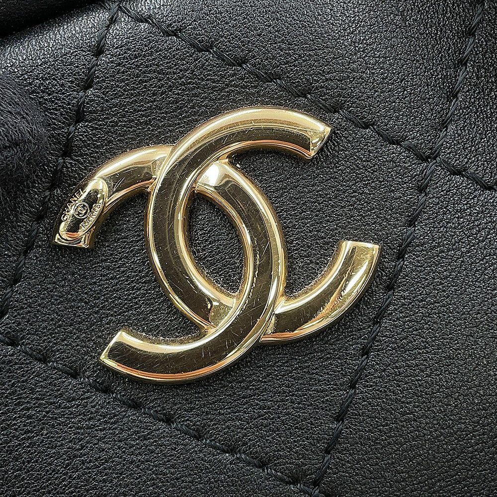 シャネル ハンドバッグ マトラッセ ココマーク ボーリングバッグ カーフレザー CHANEL 2WAY 黒