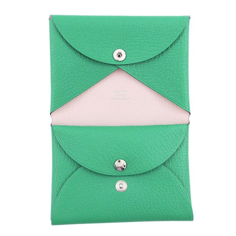 エルメス コインケース カルヴィ デュオ ヴェルソ ミント/モーヴペール/シルバー金具 シェブルミゾル W刻印 シェーブル