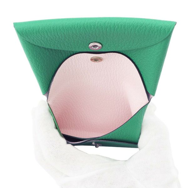 エルメス コインケース カルヴィ デュオ ヴェルソ ミント/モーヴペール/シルバー金具 シェブルミゾル W刻印 シェーブル