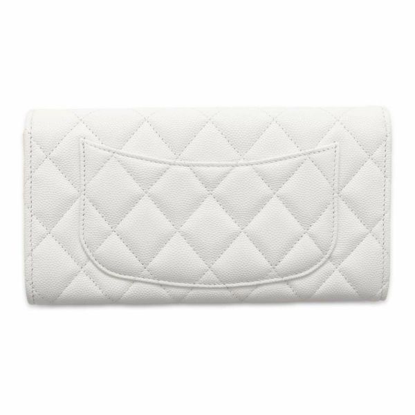 シャネル 長財布 クラシック ロング フラップ ウォレット マトラッセ ココマーク キャビアスキン AP0241 CHANEL 白