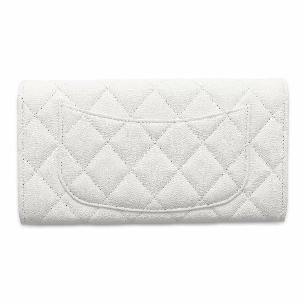シャネル 長財布 クラシック ロング フラップ ウォレット マトラッセ ココマーク キャビアスキン AP0241 CHANEL 白