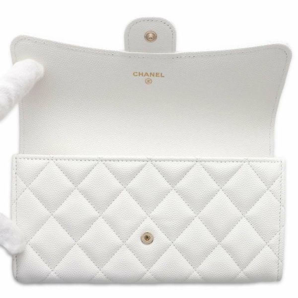 シャネル 長財布 クラシック ロング フラップ ウォレット マトラッセ ココマーク キャビアスキン AP0241 CHANEL 白