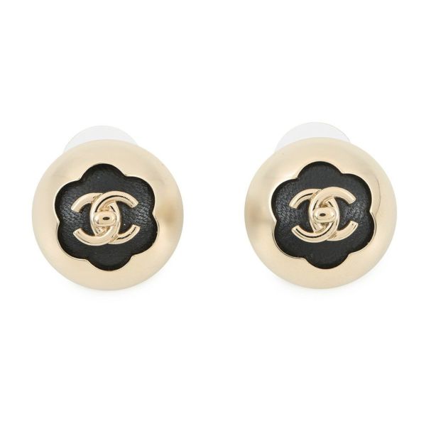 シャネル ピアス ココマーク ドーム レザー ABG001 B25A CHANEL アクセサリー 黒