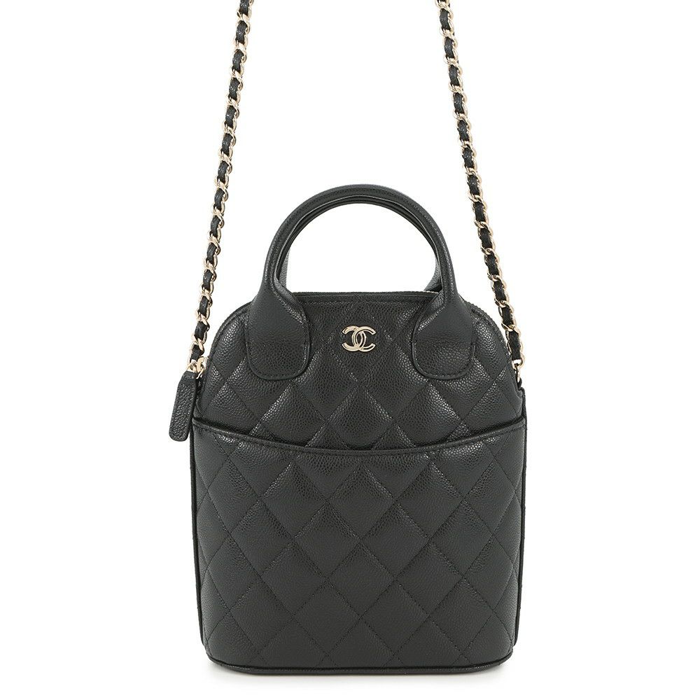 シャネル チェーンショルダーバッグ ココマーク マトラッセ キャビアスキン AP4746 CHANEL 黒 2way