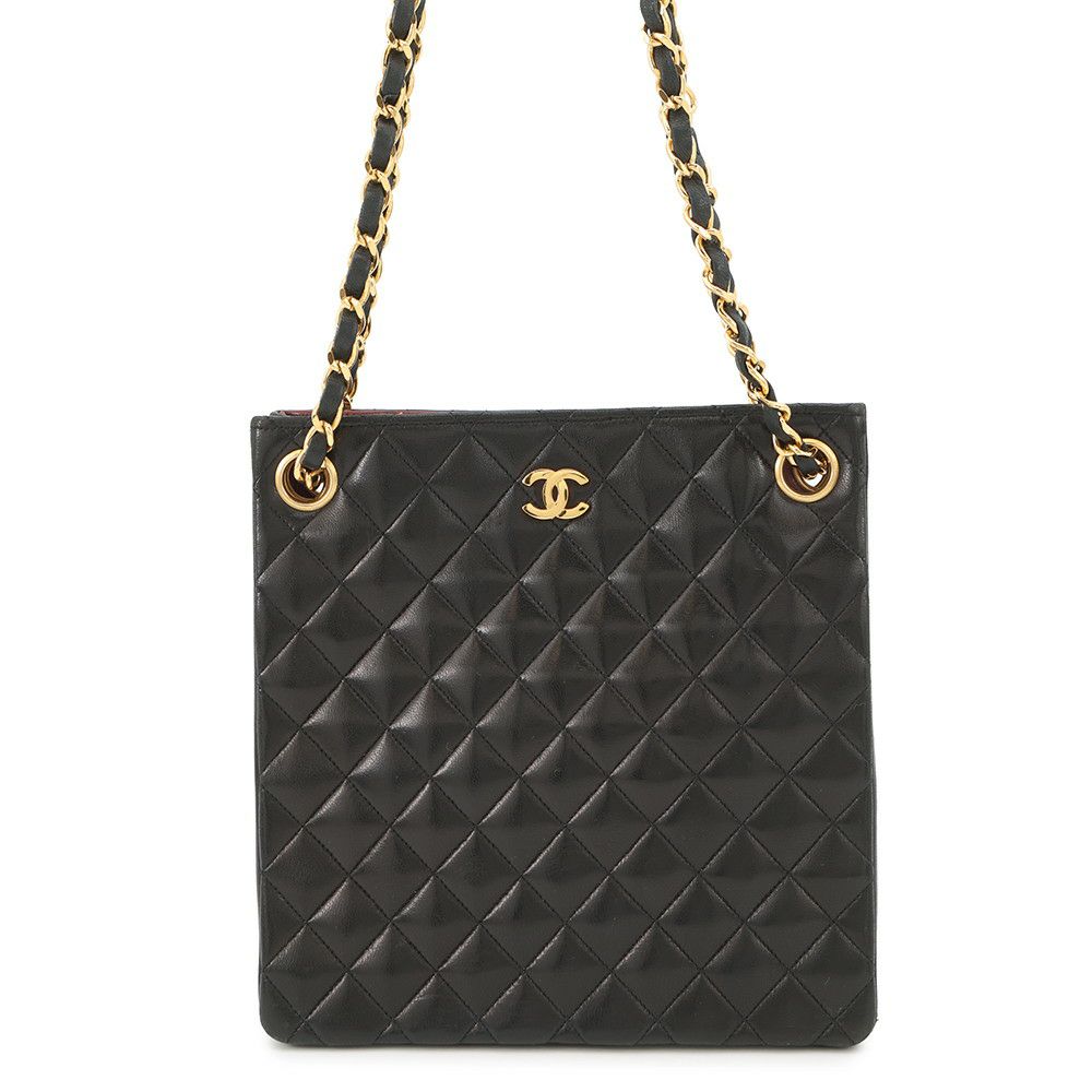 シャネル チェーンショルダーバッグ マトラッセ ココマーク ラムスキン CHANEL 黒