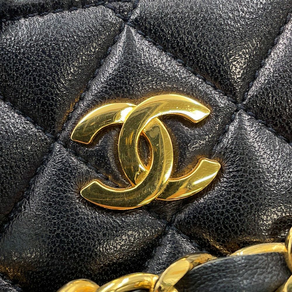 シャネル チェーンショルダーバッグ マトラッセ ココマーク ラムスキン CHANEL 黒