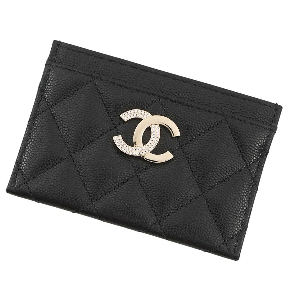 シャネル カードケース ココマーク ハーフ ラインストーン キャビアスキン AP4179 CHANEL カード 黒