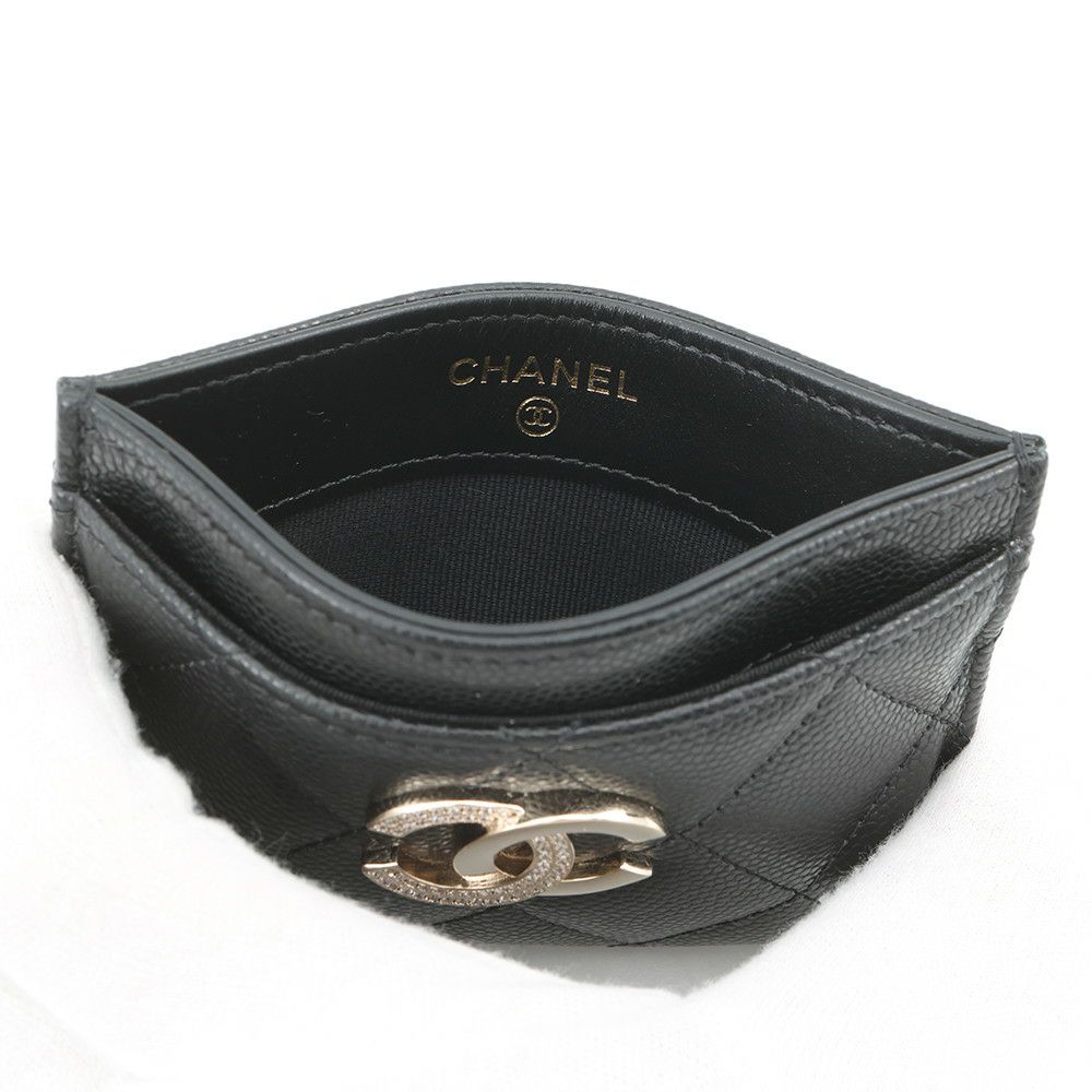 シャネル カードケース ココマーク ハーフ ラインストーン キャビアスキン AP4179 CHANEL カード 黒