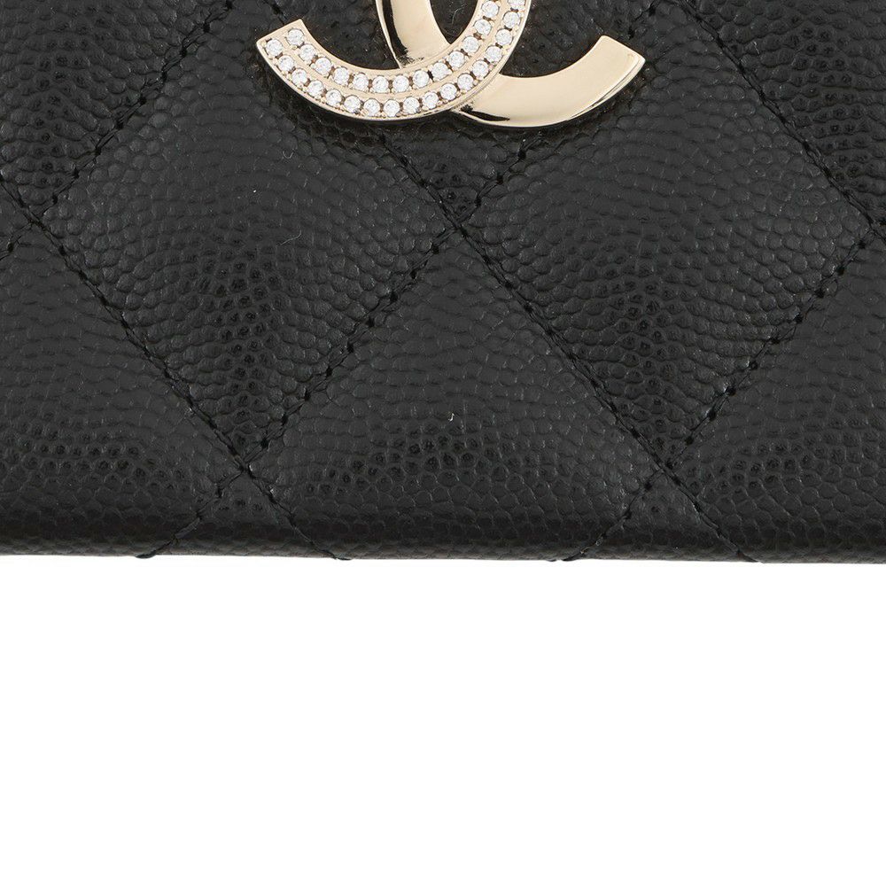 シャネル カードケース ココマーク ハーフ ラインストーン キャビアスキン AP4179 CHANEL カード 黒