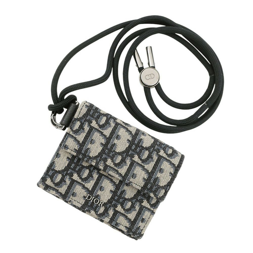 クリスチャン・ディオール 三つ折り財布 オブリーク コンパクトウォレット  ネックストラップ付き Christian Dior 財布