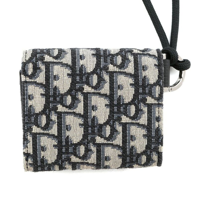 クリスチャン・ディオール 三つ折り財布 オブリーク コンパクトウォレット  ネックストラップ付き Christian Dior 財布