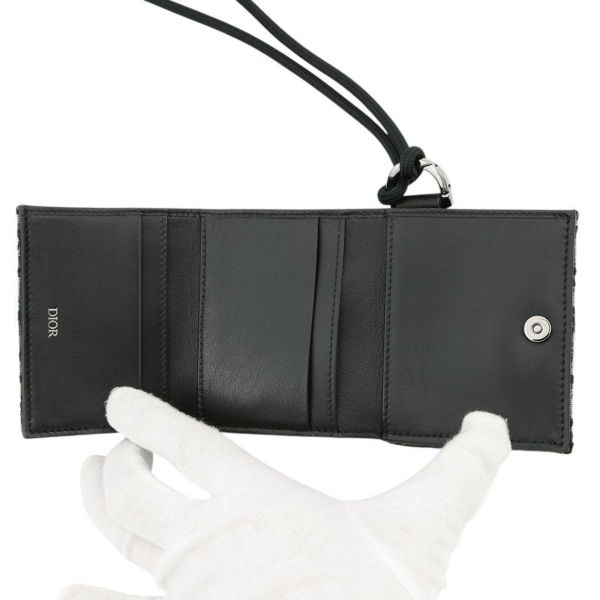 クリスチャン・ディオール 三つ折り財布 オブリーク コンパクトウォレット  ネックストラップ付き Christian Dior 財布