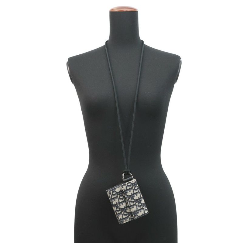 クリスチャン・ディオール 三つ折り財布 オブリーク コンパクトウォレット  ネックストラップ付き Christian Dior 財布