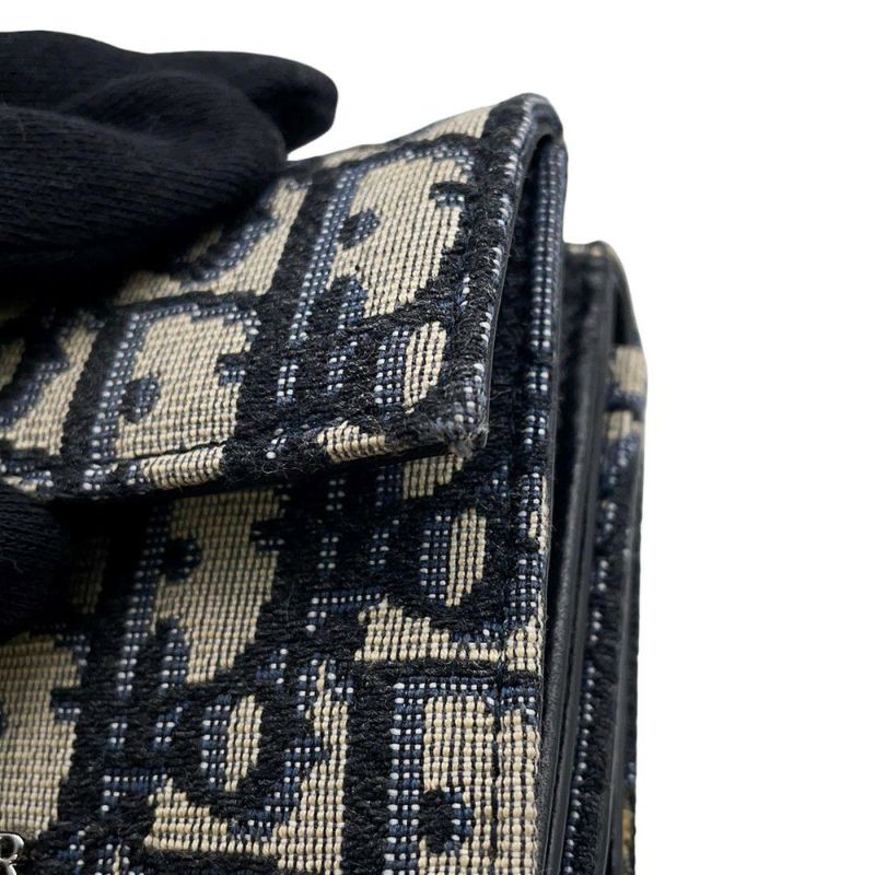 クリスチャン・ディオール 三つ折り財布 オブリーク コンパクトウォレット  ネックストラップ付き Christian Dior 財布