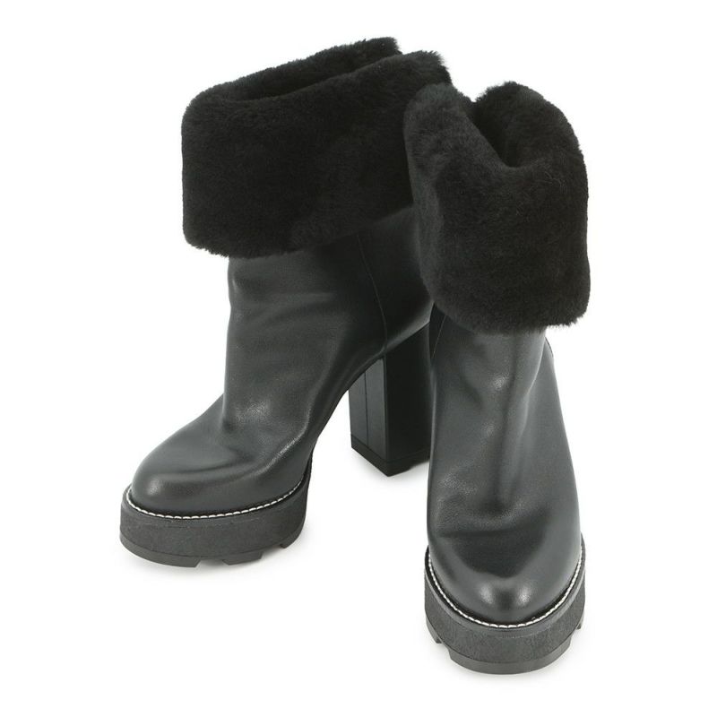 ルイヴィトン ブーツ シアリング レザー LV ボブール・ライン アンクルブーツ レディースサイズ38 LOUIS VUITTON 黒 ブラック