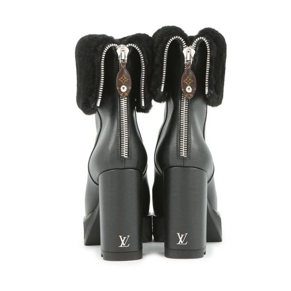 ルイヴィトン ブーツ シアリング レザー LV ボブール・ライン アンクルブーツ レディースサイズ38 LOUIS VUITTON 黒 ブラック
