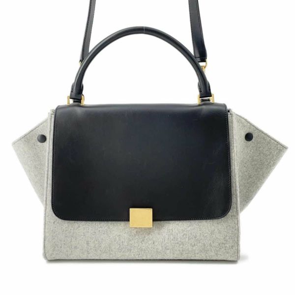 セリーヌ ハンドバッグ トラペーズ フェルト レザー CELINE 2wayショルダー 黒