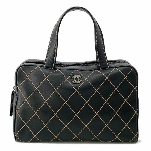 シャネル ハンドバッグ ワイルドステッチ ココマーク レザー A14692 CHANEL バッグ 黒