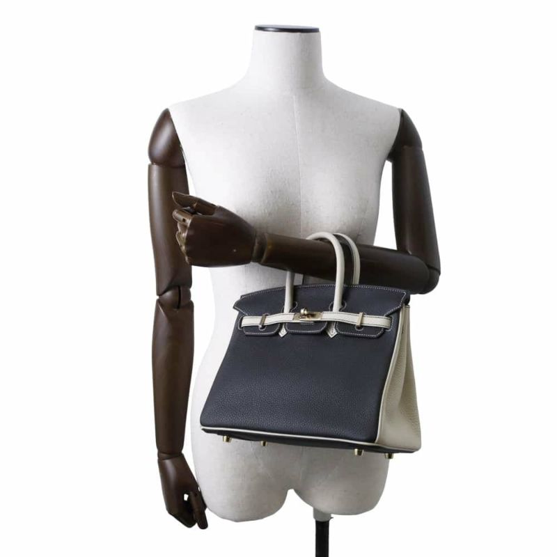 エルメス バーキン25 ブラック/クレ/シャンパンゴールド金具 トゴ U刻印 HERMES Birkin ハンドバッグ SPO