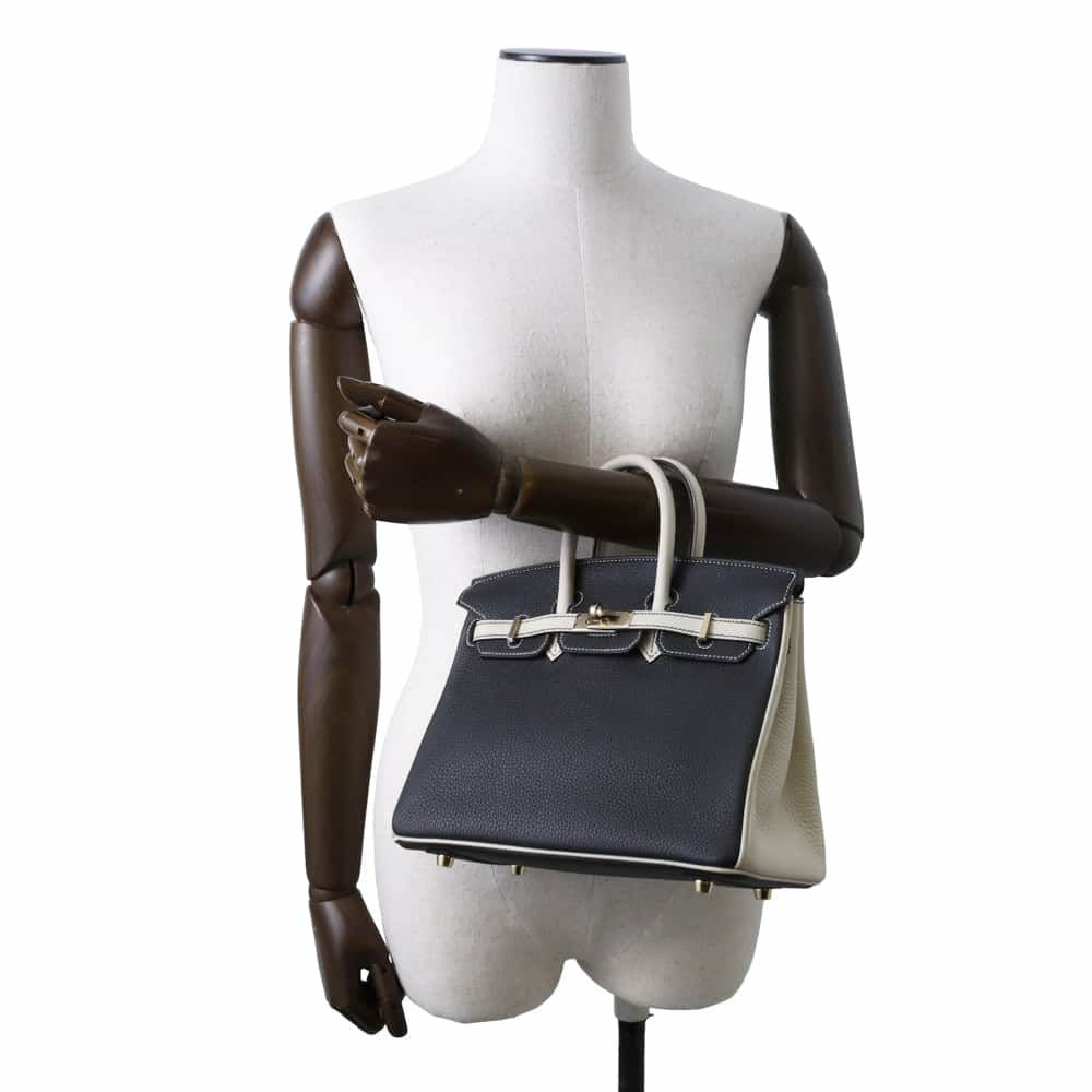 エルメス バーキン25 ブラック/クレ/シャンパンゴールド金具 トゴ U刻印 HERMES Birkin ハンドバッグ SPO