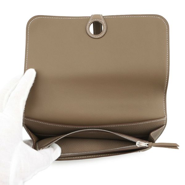 エルメス 長財布 ドゴンGM エトゥープ/シルバー金具 トゴ K刻印 HERMES 財布