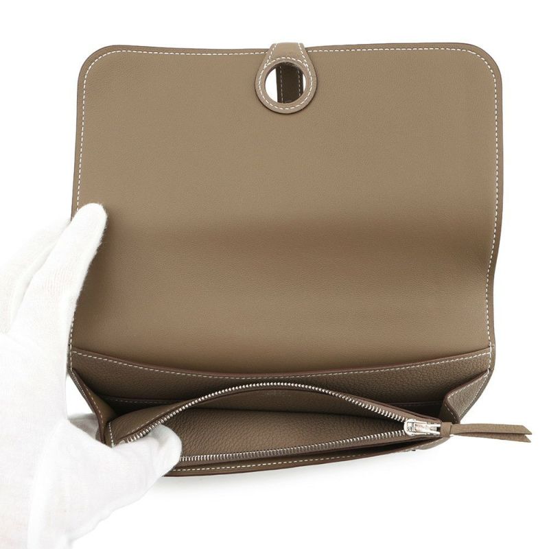 エルメス 長財布 ドゴンGM エトゥープ/シルバー金具 トゴ K刻印 HERMES 財布
