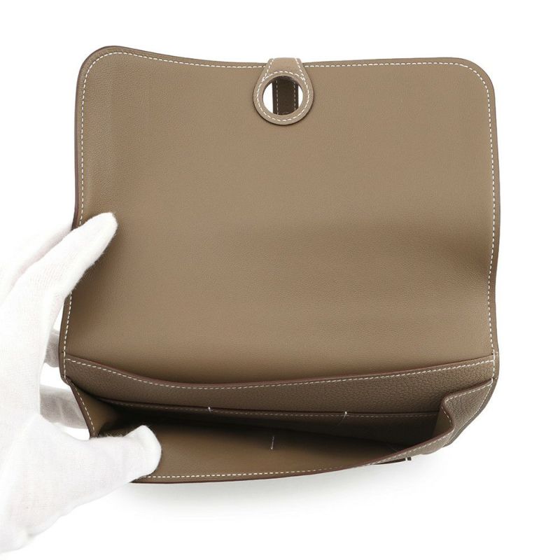 エルメス 長財布 ドゴンGM エトゥープ/シルバー金具 トゴ K刻印 HERMES 財布