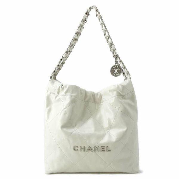 シャネル ハンドバッグ CHANEL 22 マトラッセ スモール シャイニーカーフ AS3260 ポーチ付き 白