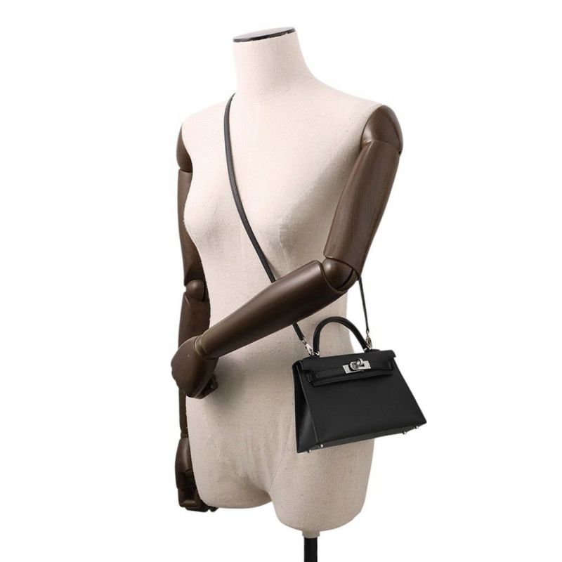 エルメス ミニケリー2 外縫い タッチ ブラック/シルバー金具 リザード/ヴォーマダム W刻印 2wayショルダー 黒