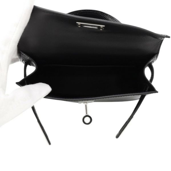 エルメス ミニケリー2 外縫い タッチ ブラック/シルバー金具 リザード/ヴォーマダム W刻印 2wayショルダー 黒