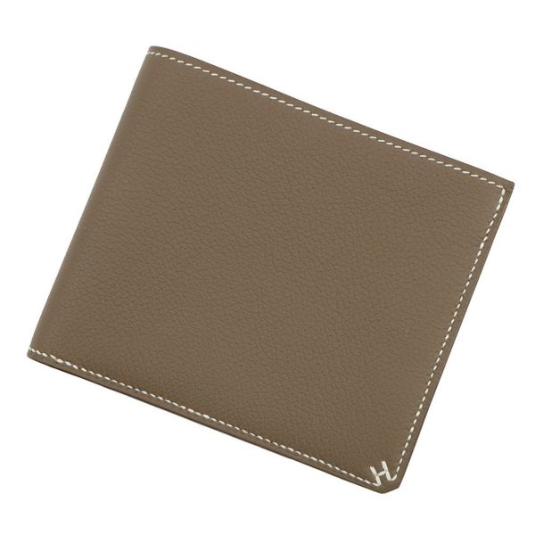 エルメス 二つ折り財布 セリエ コンパクト Sellier H エトゥープ/シルバー金具 エバーカラー W刻印 メンズ
