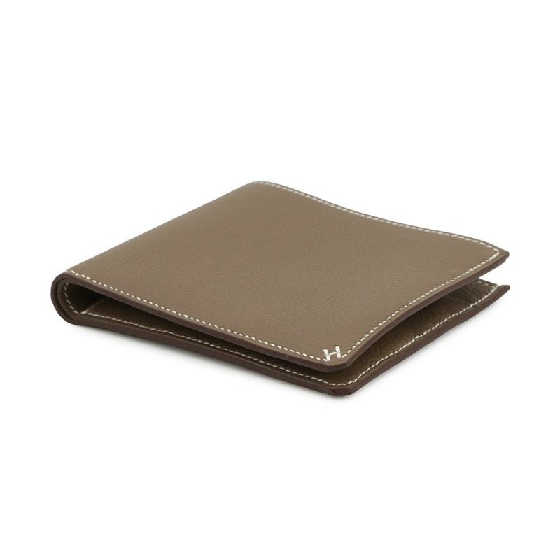エルメス 二つ折り財布 セリエ コンパクト Sellier H エトゥープ/シルバー金具 エバーカラー W刻印 メンズ