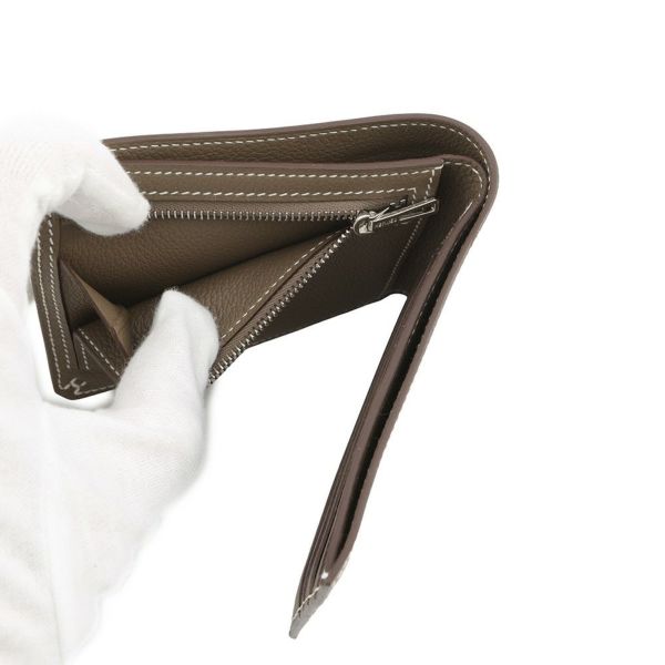 エルメス 二つ折り財布 セリエ コンパクト Sellier H エトゥープ/シルバー金具 エバーカラー W刻印 メンズ